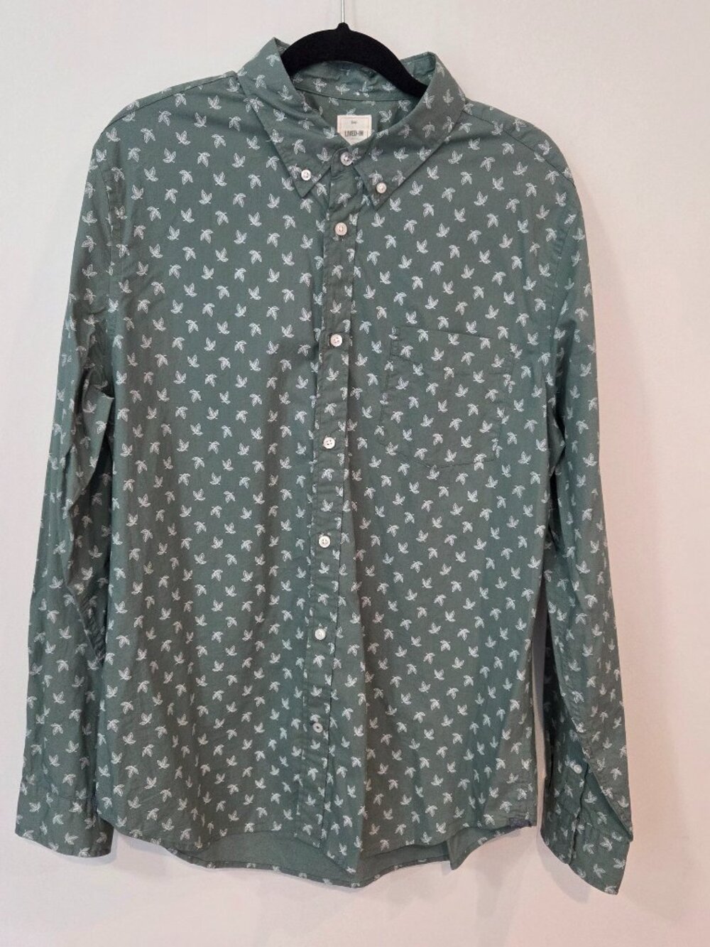 Gap Lived-In XL Sage Green Leaf Print Button Down Shirt 100% Cotton